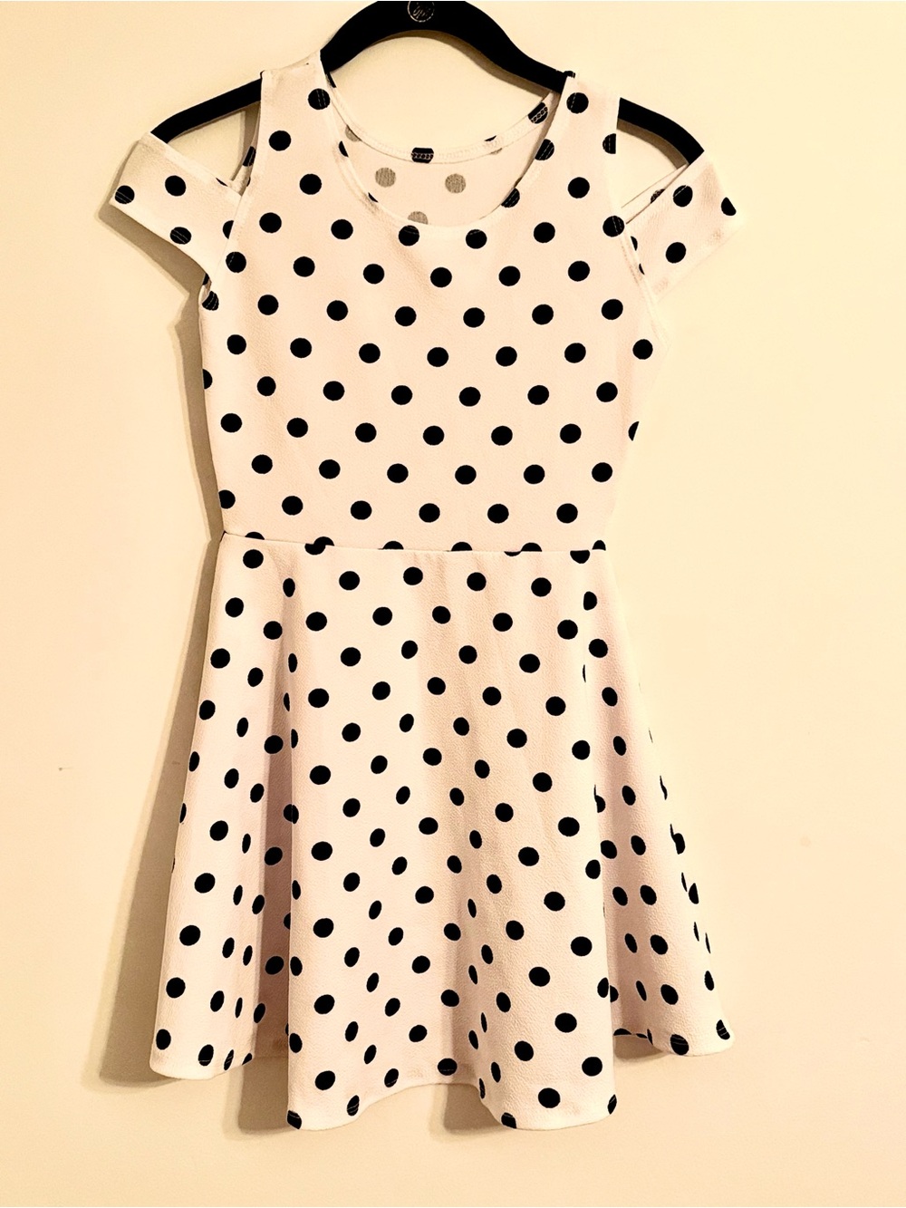 Girls White Polka Dot Cold-Shoulder Skater Dress